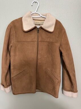 St. John's Bay Tan Faux Suede Jacket with Cream Sherpa Lining